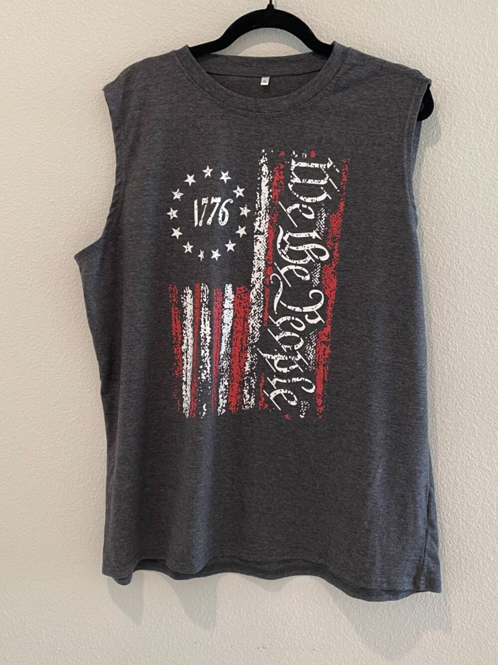Men's "We The People 1776 American Flag" Muscle Tank Top Gray Patriotic Shirt XL